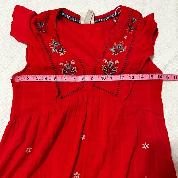 Knox Rose Red Ruffle Mini Dress Short Sleeve Embroidered Size XS boho - Picture 7 of 8